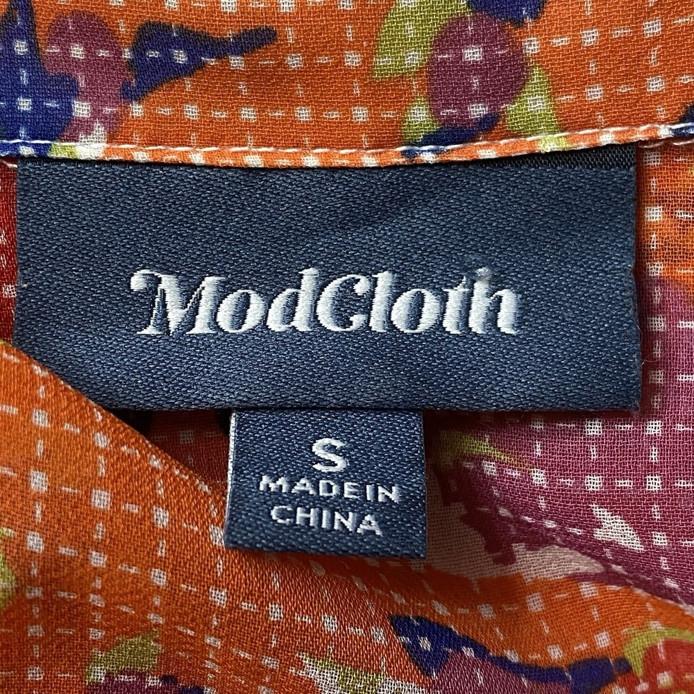 Modcloth Sheer Floral Button-Up Blouse S Orange Cottagecore Boho Chic Colorful - Picture 7 of 10